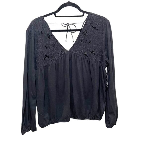 Lucky Brand Floral Cutwork Knit Top Black Size Large - Picture 5 of 13